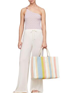 Bolsa Tommy Hilfiger Beach Tote Listras Multicolor para Mulher.