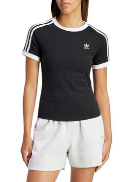 Camiseta Adidas 3 Stripes Slim Preto Para Mulher