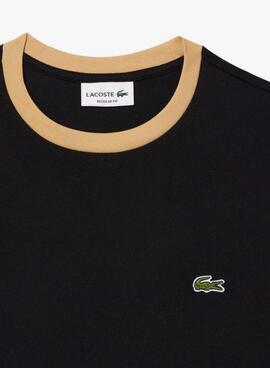 Camiseta Lacoste Colorblock Preto e Bege Para Homem.