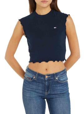 Top Tommy Jeans Slim Crop Babylock Marinho Para Mulher