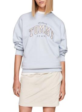 Moletom Tommy Jeans Relaxed Varsity Luxe Azul Para Mulher