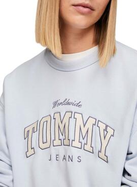 Moletom Tommy Jeans Relaxed Varsity Luxe Azul Para Mulher