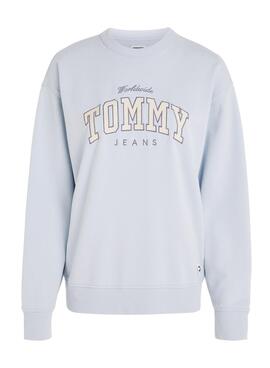 Moletom Tommy Jeans Relaxed Varsity Luxe Azul Para Mulher