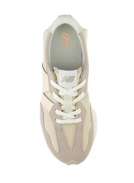 Tênis New Balance 327 Bege para meninos e meninas.