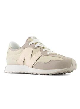 Tênis New Balance 327 Bege para meninos e meninas.