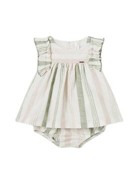 Vestido Mayoral Listras Linho Bege Para Bebê