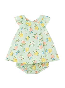 Vestido Mayoral estampado de cetim verde para bebê.