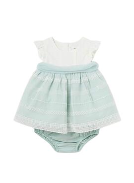 Vestido Mayoral Combinado Verde E Branco Para Bebê