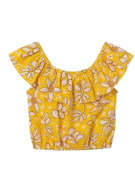 Top estampado com babados amarelo para meninas da Mayoral