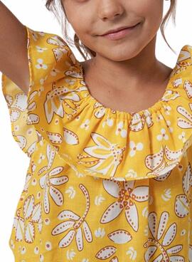Top estampado com babados amarelo para meninas da Mayoral