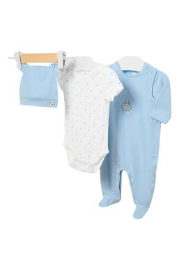 Conjunto Macacão e Body Mayoral Azul e Branco para Bebê