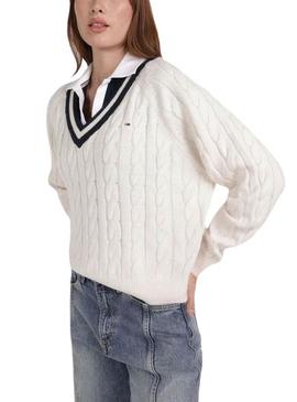 Camisola Tommy Jeans V-Neck Cabo para Mulher
