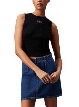 Top Calvin Klein Jeans Etiqueta tecida preta para mulher