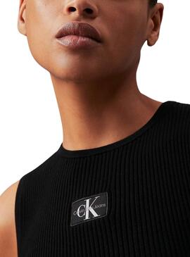 Top Calvin Klein Jeans Etiqueta tecida preta para mulher