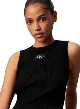 Top Calvin Klein Jeans Etiqueta tecida preta para mulher