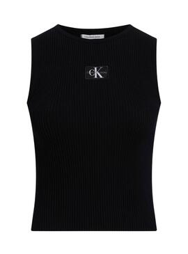 Top Calvin Klein Jeans Etiqueta tecida preta para mulher