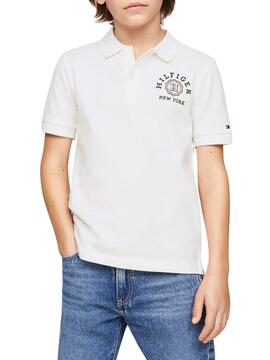 Camisa polo Tommy Hilfiger Monotype branca para menino.