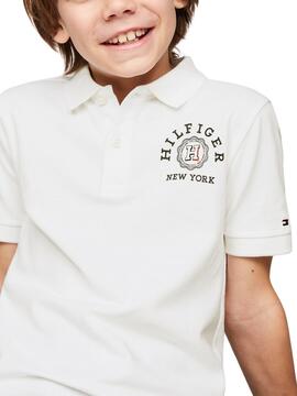 Camisa polo Tommy Hilfiger Monotype branca para menino.