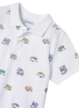 Camisa polo estampada de carros branca para menino.