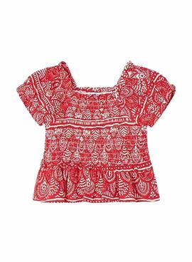 Blusa Mayoral Estampada Nido Abeja Vermelho Para Menina