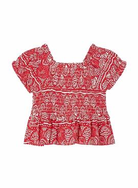 Blusa Mayoral Estampada Nido Abeja Vermelho Para Menina