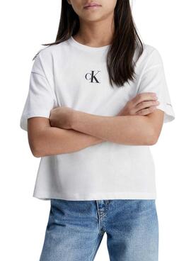 Camiseta Calvin Klein Logo Boxy Branco Menina