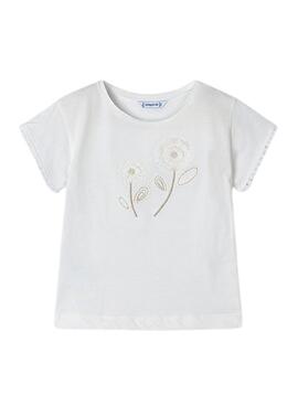 Camiseta Mayoral Flor Branca Para Menina