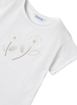 Camiseta Mayoral Flor Branca Para Menina
