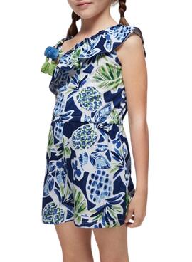 Macaco Mayoral Assimétrico Estampado Azul Para Menina