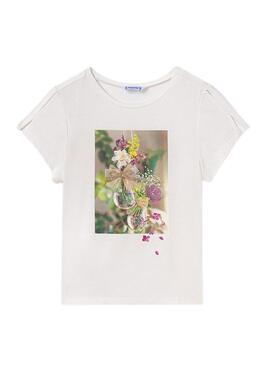 Camiseta Mayoral Flores Branco para Menina