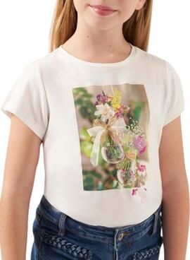 Camiseta Mayoral Flores Branco para Menina