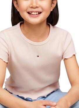 Camiseta Tommy Hilfiger Essential Rib Rosa Menina