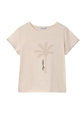 Camiseta Mayoral Gráfica Bege Para Menina