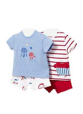 Conjunto Mayoral 4 Peças Azul e Vermelho para Bebê
