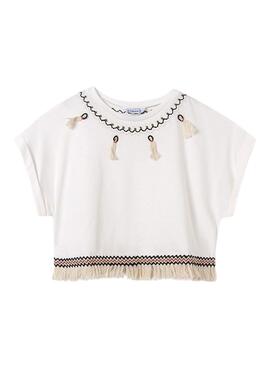 Camiseta Mayoral Franjas Branca Para Menina