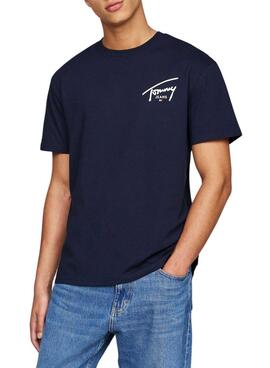 Camiseta Tommy Jeans Signature azul marinho para homem