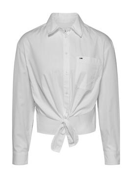 Camisa Tommy Jeans Front Tie branca para mulher.