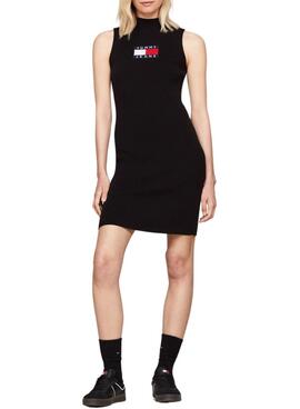 Vestido Tommy Jeans Center Flag preto para mulher