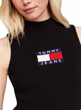 Vestido Tommy Jeans Center Flag preto para mulher