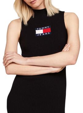 Vestido Tommy Jeans Center Flag preto para mulher