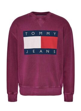 Moletom Tommy Jeans Big Flag roxo para homem.