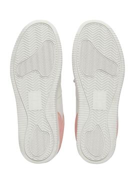 Sapatilhas Tommy Jeans Basket retro rosa e branco para mulher.