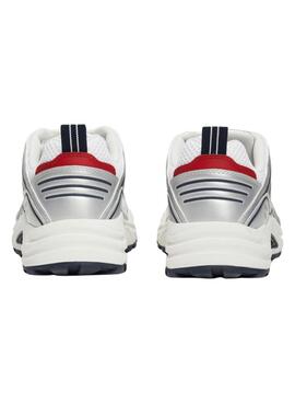 Sapatilhas Tommy Jeans Archive prateadas e brancas retro para homem.