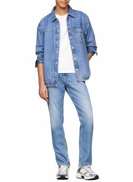 Sapatilhas Tommy Jeans Archive prateadas e brancas retro para homem.