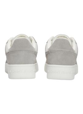 Sapatilhas Tommy Jeans Basket cinza e branco para homem.