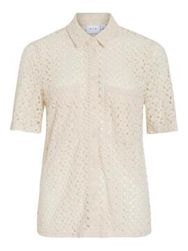 Blusa de crochê Vila Vilaura bege para mulher.