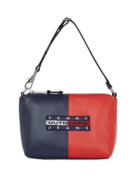Bolsa Tommy Jeans Archive Shoulder vermelha e azul-marinho para mulher.