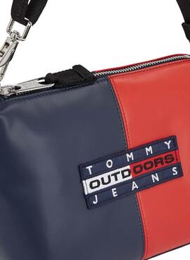 Bolsa Tommy Jeans Archive Shoulder vermelha e azul-marinho para mulher.