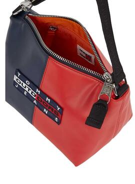 Bolsa Tommy Jeans Archive Shoulder vermelha e azul-marinho para mulher.