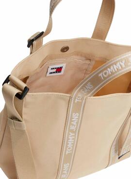 Bolsa Tommy Jeans Essential Daily Mini Tote em bege para mulher.